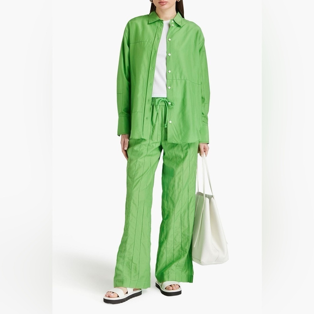 Frame Cotton And Silk Blend Poplin Shirt and Lattice Pants in Kelly Green SET